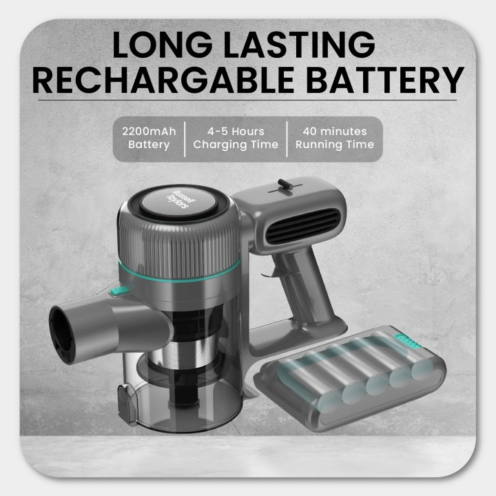 Russell Taylors Cyclone Cordless Vacuum Cleaner V7 (130W, 20kPa Suction, 2200mAh Battery)