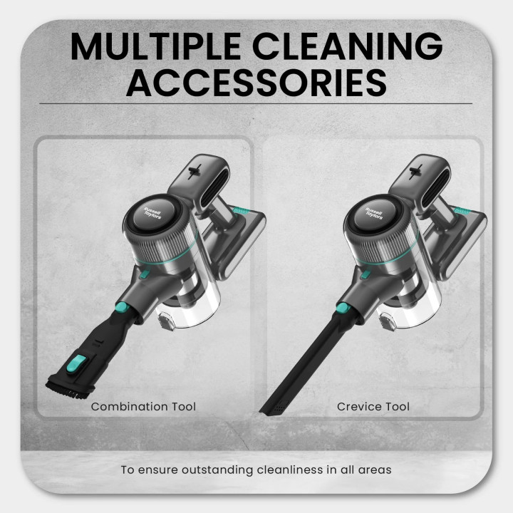 Russell Taylors Cyclone Cordless Vacuum Cleaner V7 (130W, 20kPa Suction, 2200mAh Battery)