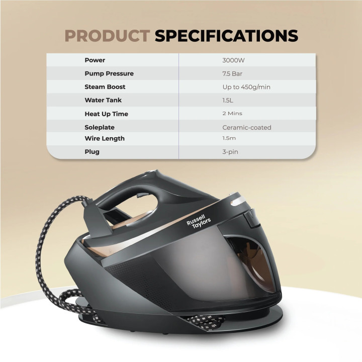 Russell Taylors Optisense SG1 PRO 3000W 1.5L Steam Generator Steam Iron