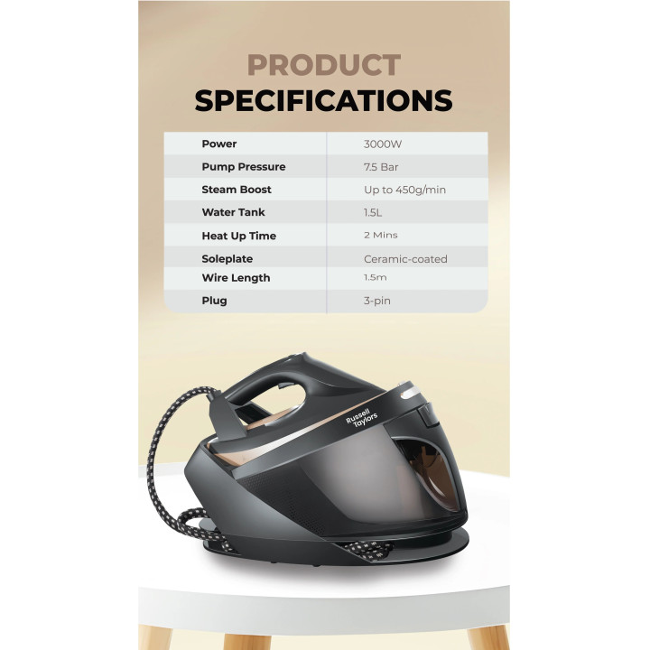 Russell Taylors Optisense SG1 PRO 3000W 1.5L Steam Generator Steam Iron