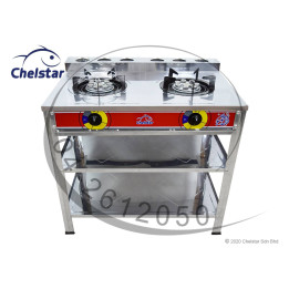 Chelstar DCF-8D Double Burner Stainless Steel Gas Stove with Stand