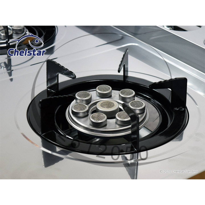 Chelstar DCF-8D Double Burner Stainless Steel Gas Stove with Stand