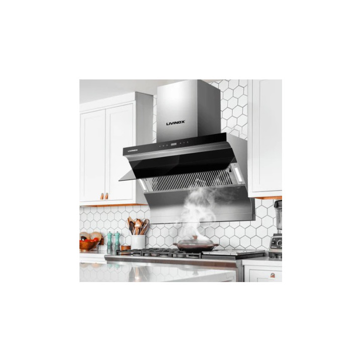 Livinox LCH-LAZULI-90SS 1800m³/h Slanted Stainless Steel & Tempered Glass Cooker Hood