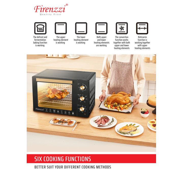 Firenzzi TO-4260 60L 1900W Tabletop Oven with Rotisserie & Convection