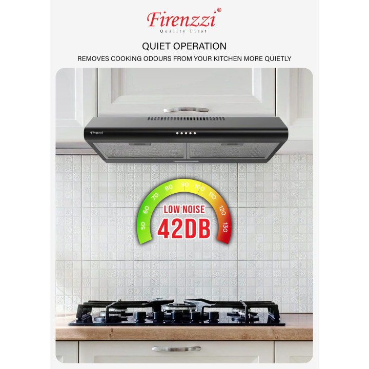 Firenzzi FH-602 BK Slim Cooker Hood, 1390 m³/hr Suction, LED Light