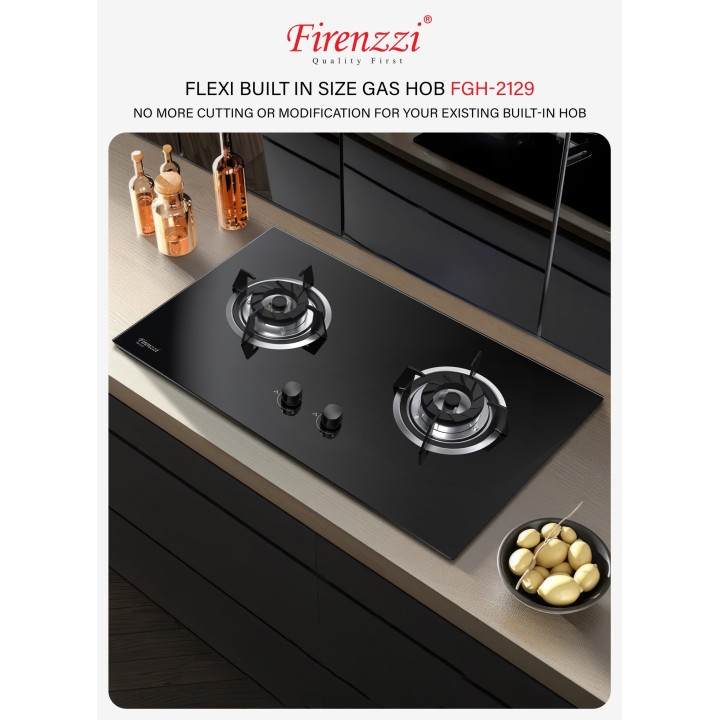 Firenzzi FGH-2129 5.0kW Double Burner Tempered Glass Gas Hob