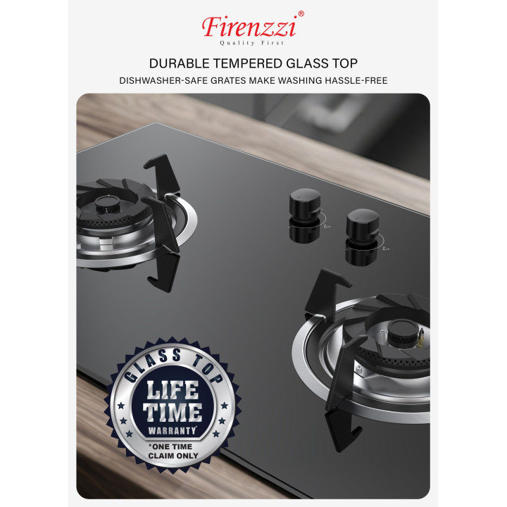 Firenzzi FGH-2129 5.0kW Double Burner Tempered Glass Gas Hob