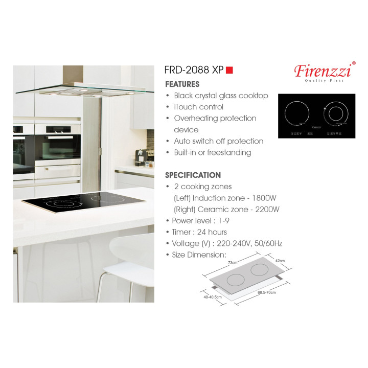 Firenzzi FRD-2088XP Dual Zone Induction Ceramic Hob