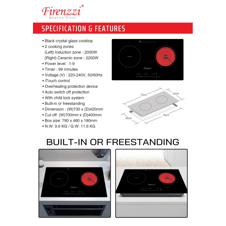 Firenzzi FRD-2177 XP Dual Cooking Zones Induction Ceramic Hob