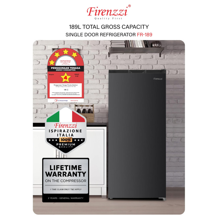Firenzzi 189L Single Door Refrigerator FR-189