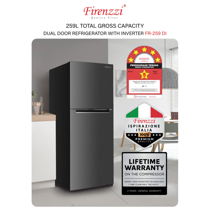 Firenzzi 259L Inverter No-Frost Two Door Refrigerator FR-259