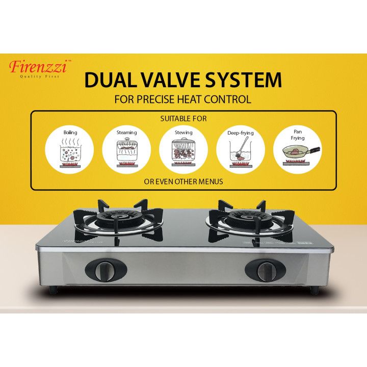 Firenzzi FS-126 2-Burner Tabletop Tempered Glass Gas Stove