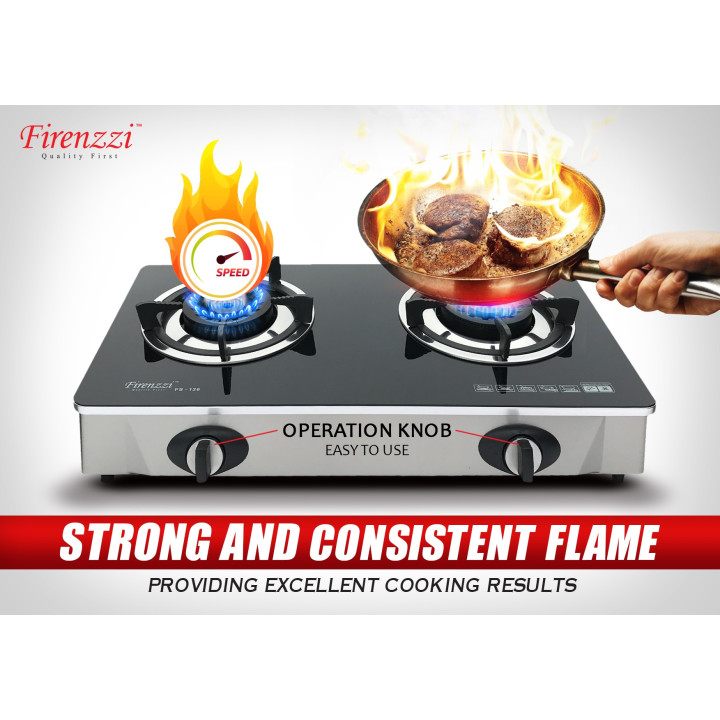 Firenzzi FS-126 2-Burner Tabletop Tempered Glass Gas Stove
