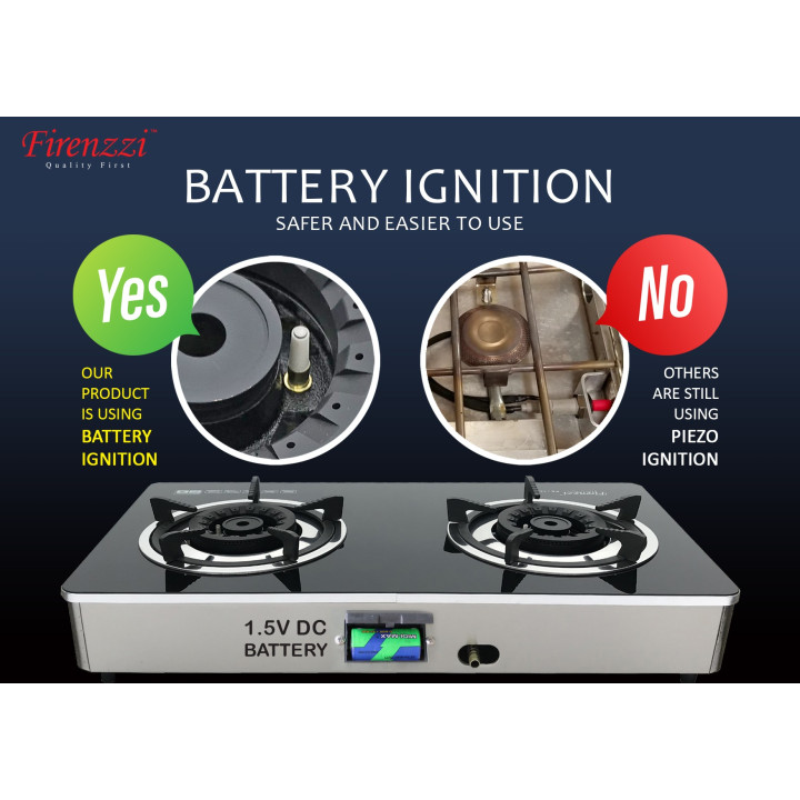 Firenzzi FS-126 2-Burner Tabletop Tempered Glass Gas Stove
