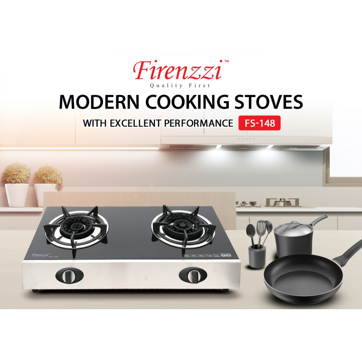 Firenzzi FS-148 9.0kW 2-Burner Tempered Glass Tabletop Gas Stove
