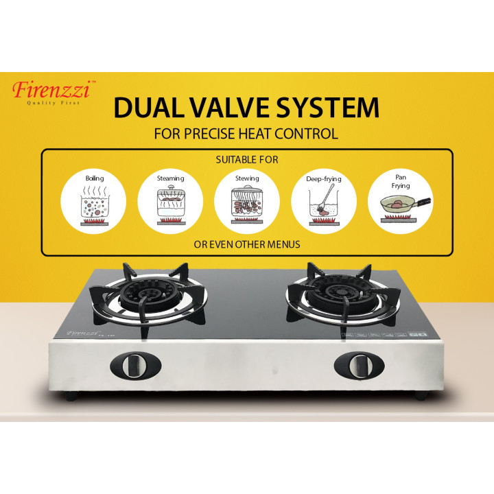 Firenzzi FS-148 9.0kW 2-Burner Tempered Glass Tabletop Gas Stove