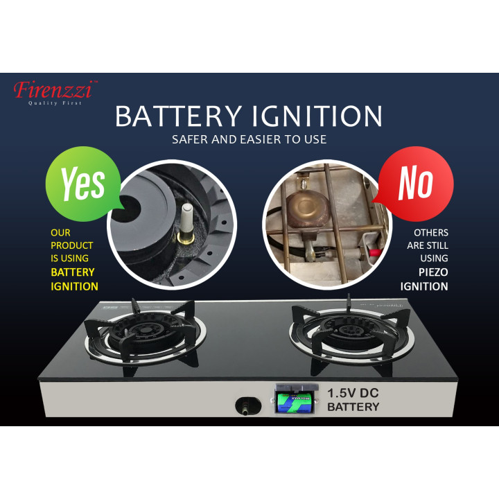 Firenzzi FS-148 9.0kW 2-Burner Tempered Glass Tabletop Gas Stove