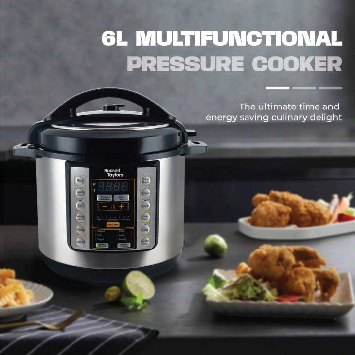 Russell Taylors PC6 Electric Pressure Cooker 6L Stainless Steel Pot 17 Preset Programs