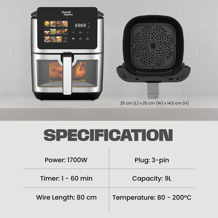 Russell Taylors 3D Visible Window Digital Air Fryer XXL (9L) Z9