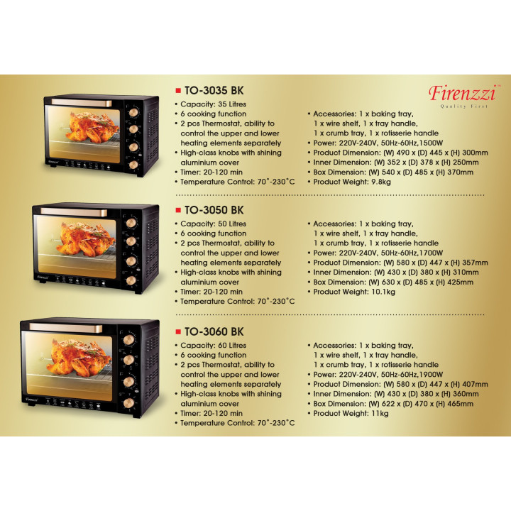 Firenzzi TO-3035 BK 35L Tabletop Oven| Macro Store