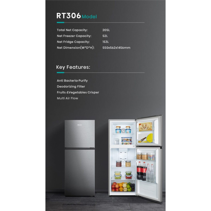 Hisense 240L Inverter RT306N4ABN1 Refrigerator| Macro Store