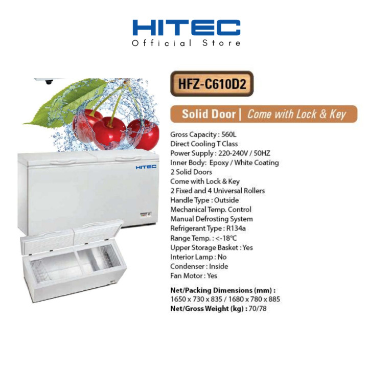 HITEC HFZ-C610D2 560L Chest Freezer with Dual Solid Doors| Macro Store